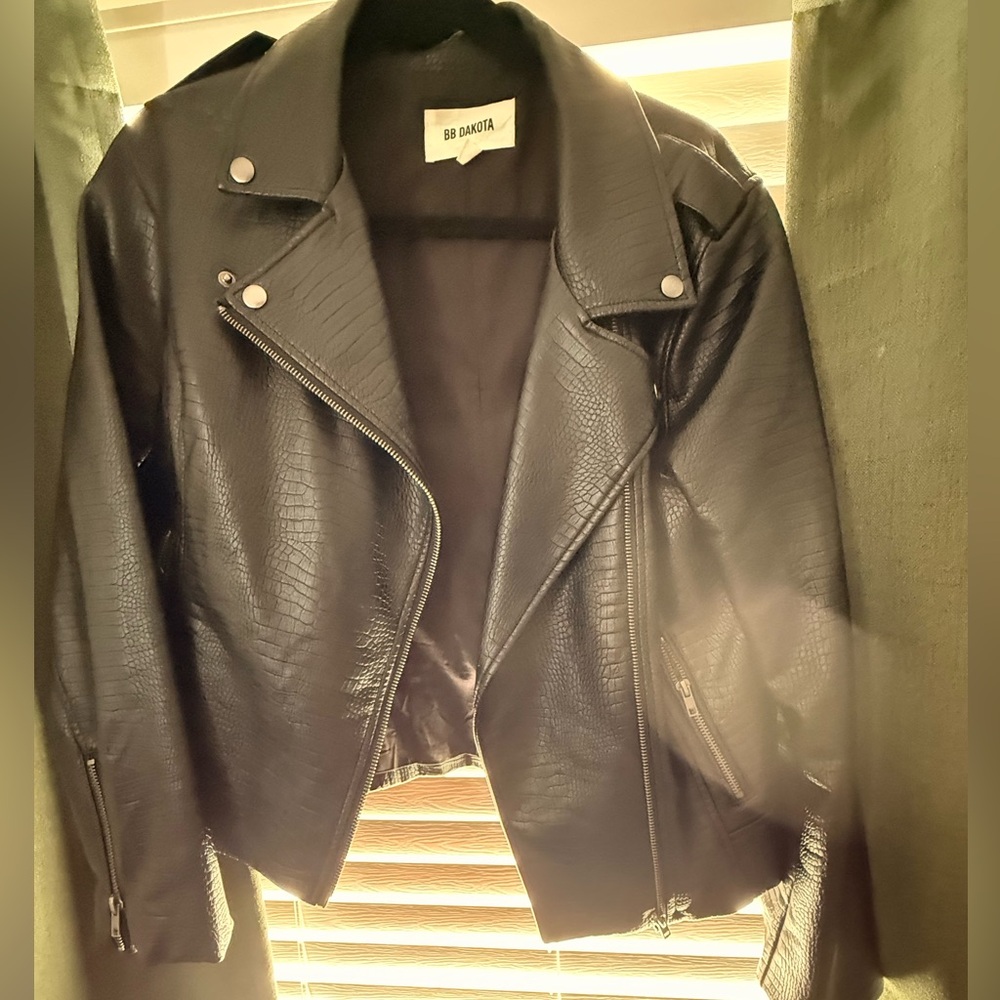 BB Dakota Black Croc-Textured Leather Jacket